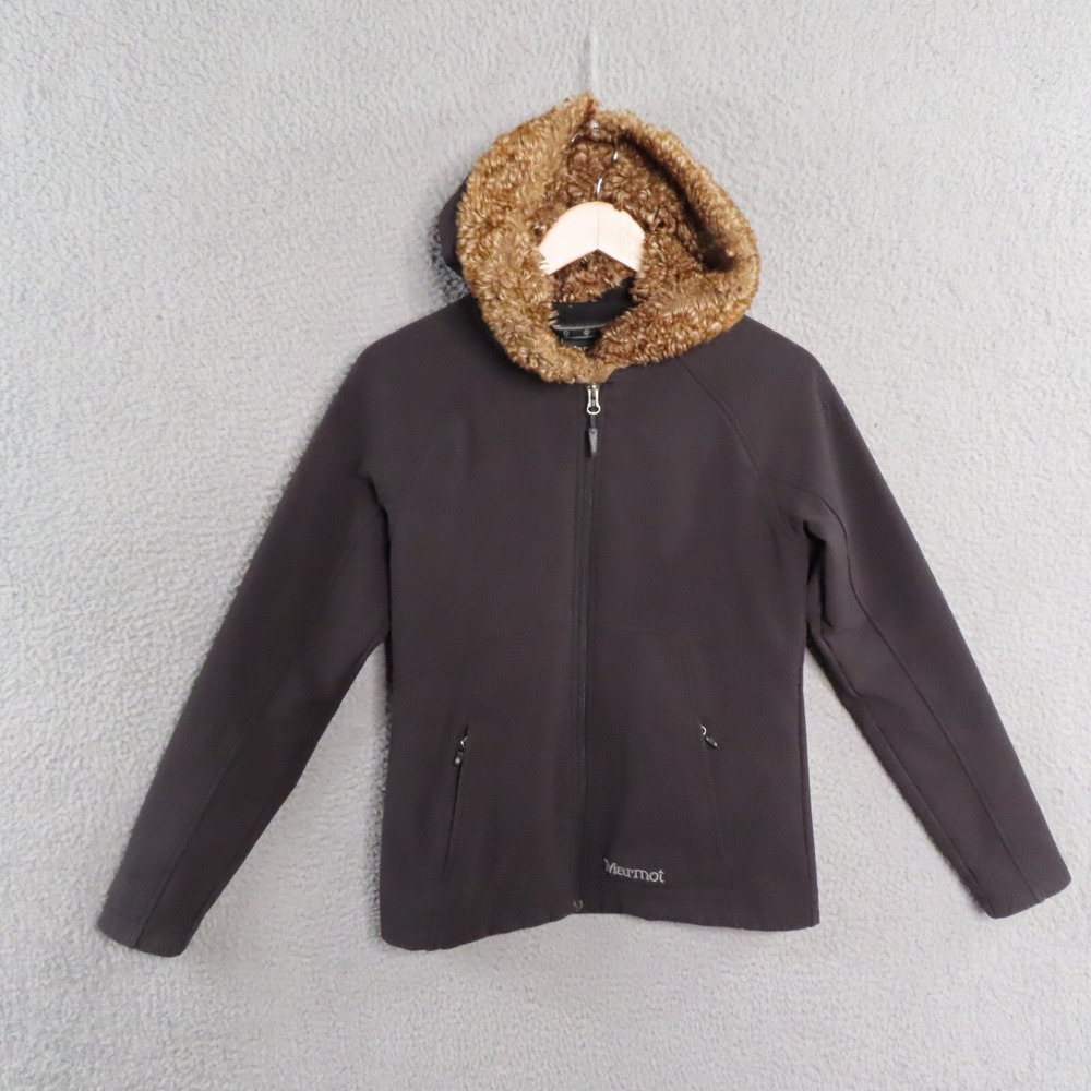 Marmot Furlong Jacket Womens Petite Small Faux Fur Trimmed Hood Soft Shell Black